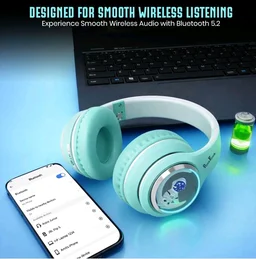 PunnkFunnk Astro Junior Wireless Bluetooth Headphones with BT 5.3, Noise Cancelling, Hi-Res Audio, 40mm Drivers, Deep Bass, Memory Foam Ear Cushions, Over-Ear Headset for Kids, Teens & Adults (Green)