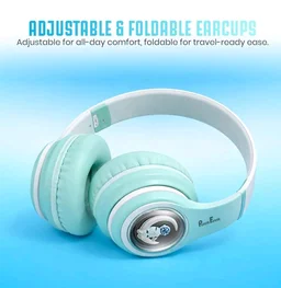 PunnkFunnk Astro Junior Wireless Bluetooth Headphones with BT 5.3, Noise Cancelling, Hi-Res Audio, 40mm Drivers, Deep Bass, Memory Foam Ear Cushions, Over-Ear Headset for Kids, Teens & Adults (Green)