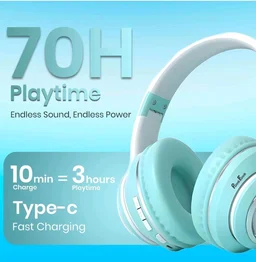 PunnkFunnk Astro Junior Wireless Bluetooth Headphones with BT 5.3, Noise Cancelling, Hi-Res Audio, 40mm Drivers, Deep Bass, Memory Foam Ear Cushions, Over-Ear Headset for Kids, Teens & Adults (Green)