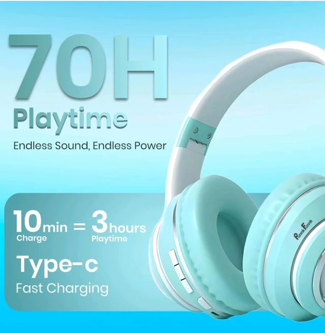 PunnkFunnk Astro Junior Wireless Bluetooth Headphones with BT 5.3, Noise Cancelling, Hi-Res Audio, 40mm Drivers, Deep Bass, Memory Foam Ear Cushions, Over-Ear Headset for Kids, Teens & Adults (Green)