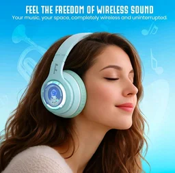 PunnkFunnk Astro Junior Wireless Bluetooth Headphones with BT 5.3, Noise Cancelling, Hi-Res Audio, 40mm Drivers, Deep Bass, Memory Foam Ear Cushions, Over-Ear Headset for Kids, Teens & Adults (Green)