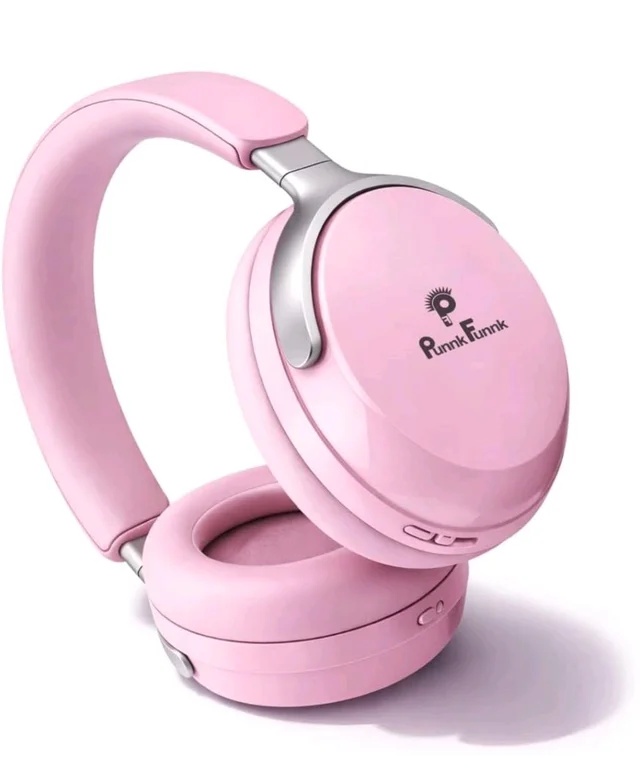 PunnkFunnk Bass Over-Ear Bluetooth Wireless Headphones with Deep Bass, 40mm Drivers, Built-in Mic, Foldable Design, Soft Cushioned Ear Cups, AUX & TF Support for Music, Gaming & Calls (Pink)