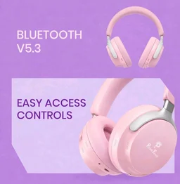PunnkFunnk Bass Over-Ear Bluetooth Wireless Headphones with Deep Bass, 40mm Drivers, Built-in Mic, Foldable Design, Soft Cushioned Ear Cups, AUX & TF Support for Music, Gaming & Calls (Pink)