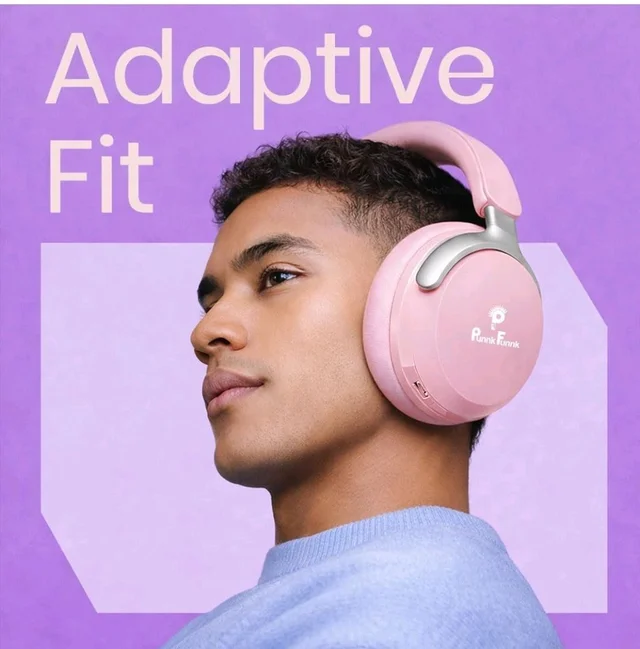 PunnkFunnk Bass Over-Ear Bluetooth Wireless Headphones with Deep Bass, 40mm Drivers, Built-in Mic, Foldable Design, Soft Cushioned Ear Cups, AUX & TF Support for Music, Gaming & Calls (Pink)