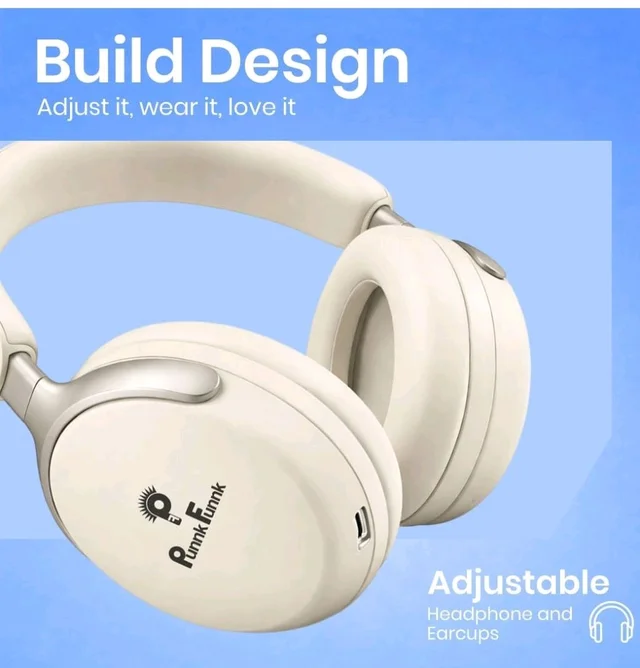 PunnkFunnk Bass Over-Ear Bluetooth Wireless Headphones with Deep Bass, 40mm Drivers, Built-in Mic, Foldable Design, Soft Cushioned Ear Cups, AUX & TF Support for Music, Gaming & Calls (White)