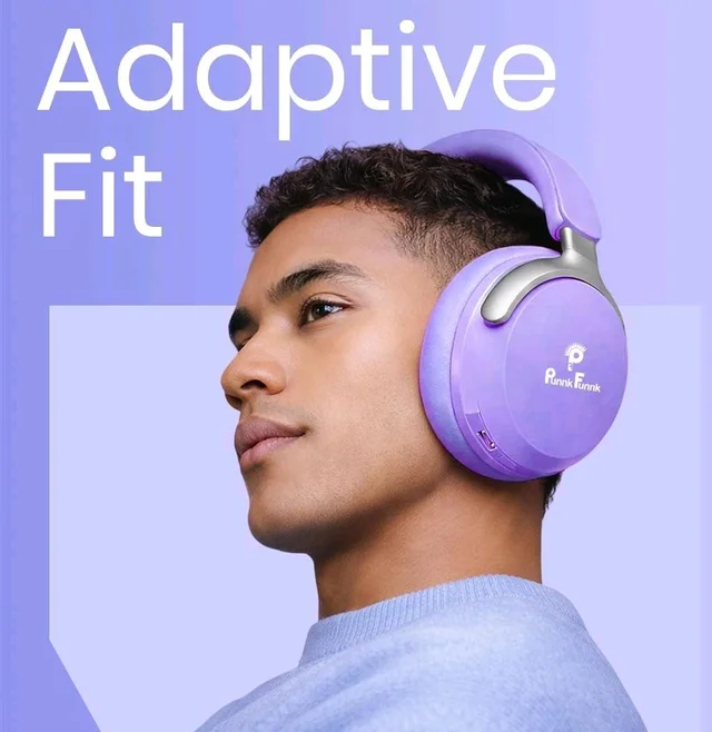 PunnkFunnk Bass Over-Ear Bluetooth Wireless Headphones with Deep Bass, 40mm Drivers, Built-in Mic, Foldable Design, Soft Cushioned Ear Cups, AUX & TF Support for Music, Gaming & Calls (Purple)