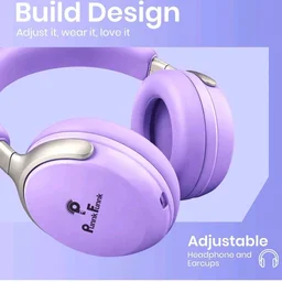 PunnkFunnk Bass Over-Ear Bluetooth Wireless Headphones with Deep Bass, 40mm Drivers, Built-in Mic, Foldable Design, Soft Cushioned Ear Cups, AUX & TF Support for Music, Gaming & Calls (Purple)