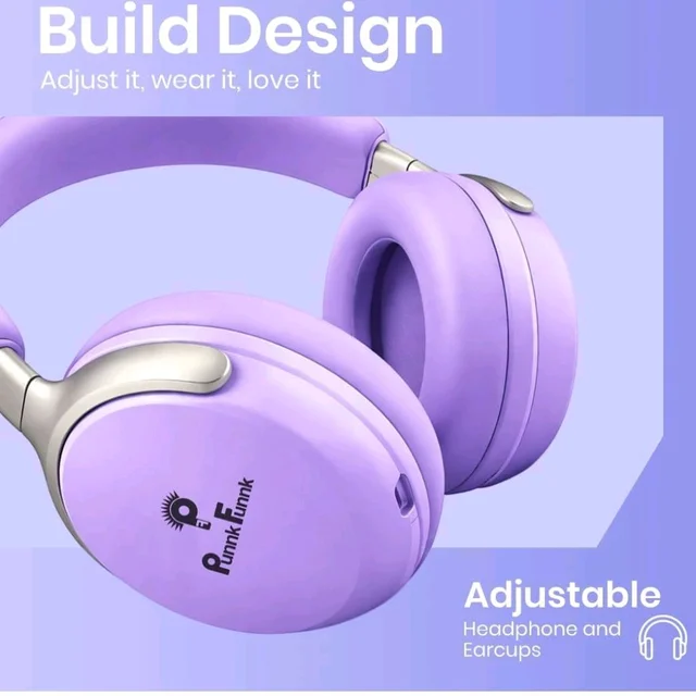 PunnkFunnk Bass Over-Ear Bluetooth Wireless Headphones with Deep Bass, 40mm Drivers, Built-in Mic, Foldable Design, Soft Cushioned Ear Cups, AUX & TF Support for Music, Gaming & Calls (Purple)