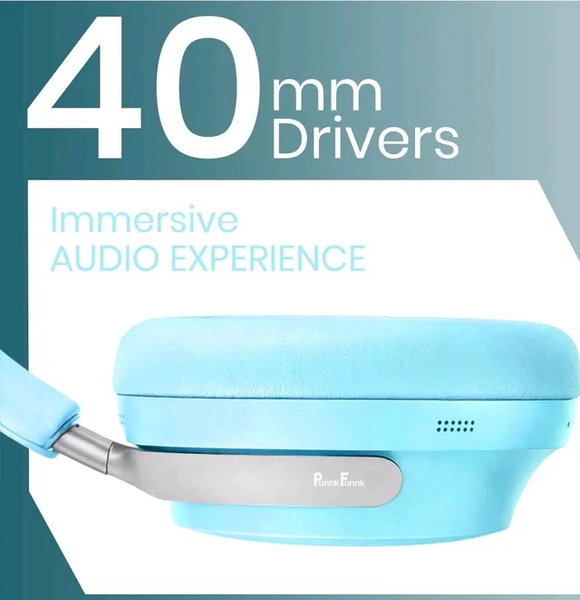 PunnkFunnk Bass Over-Ear Bluetooth Wireless Headphones with Deep Bass, 40mm Drivers, Built-in Mic, Foldable Design, Soft Cushioned Ear Cups, AUX & TF Support for Music, Gaming & Calls (Blue)