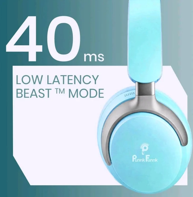 PunnkFunnk Bass Over-Ear Bluetooth Wireless Headphones with Deep Bass, 40mm Drivers, Built-in Mic, Foldable Design, Soft Cushioned Ear Cups, AUX & TF Support for Music, Gaming & Calls (Blue)