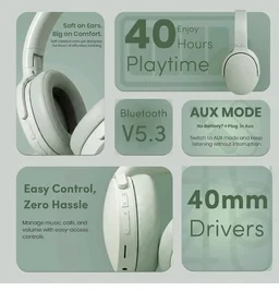 PunnkFunnk BeatXtra Wireless Stereo Bluetooth Headphones V5.3, Over Ear Foldable Headset with 40mm Drivers, Soft Cushioned Ear Pads, Built-in Mic, AUX Input, 10M Wireless Range, Teen & Adults (Green)