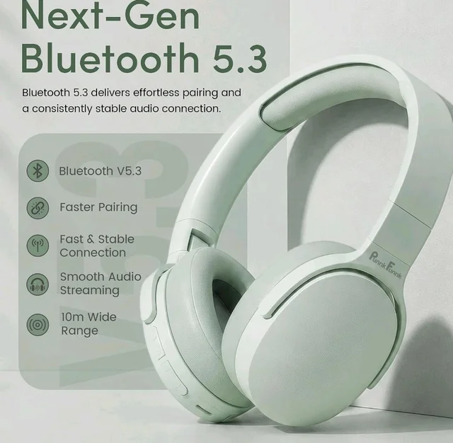 PunnkFunnk BeatXtra Wireless Stereo Bluetooth Headphones V5.3, Over Ear Foldable Headset with 40mm Drivers, Soft Cushioned Ear Pads, Built-in Mic, AUX Input, 10M Wireless Range, Teen & Adults (Green)