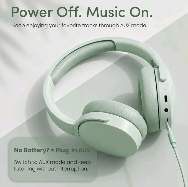 PunnkFunnk BeatXtra Wireless Stereo Bluetooth Headphones V5.3, Over Ear Foldable Headset with 40mm Drivers, Soft Cushioned Ear Pads, Built-in Mic, AUX Input, 10M Wireless Range, Teen & Adults (Green)
