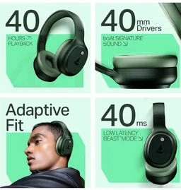 boAt Rockerz 421, 60H Battery, Low Latency(40Ms), 40Mm Drivers, ENx Tech, Stream Ad Free Music via App Support, Bluetooth Headphones, Wireless Over Ear Headphone with Mic (Sage Green)