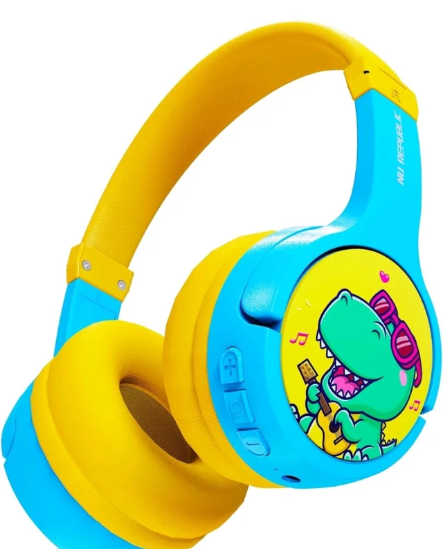 Nu Republic Beatpop Kids Wireless Headphones, 85dB Safe Volume, 42H Playtime, Bluetooth 5.0, 40mm Drivers, ENC, X-Bass, Type-C Fast Charging, Foldable, 3–12 Years (Blue & Yellow)