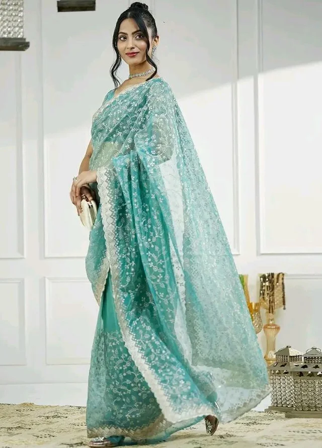 Visit the SIRIL Store
4.6 out of 5 stars 9
SIRIL Women's Shimmer Net Embroidery Stone Work Saree With Unstitched Blouse Piece