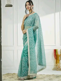 Visit the SIRIL Store
4.6 out of 5 stars 9
SIRIL Women's Shimmer Net Embroidery Stone Work Saree With Unstitched Blouse Piece