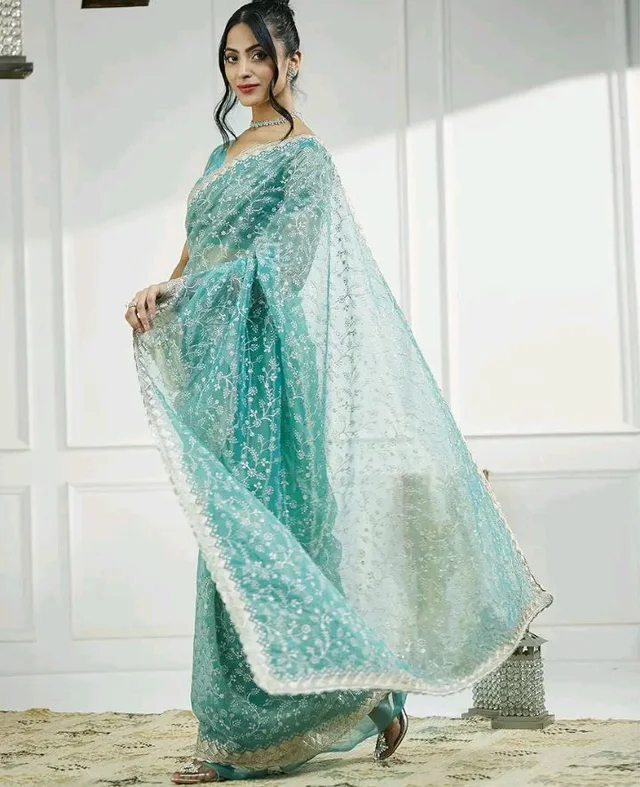 Visit the SIRIL Store
4.6 out of 5 stars 9
SIRIL Women's Shimmer Net Embroidery Stone Work Saree With Unstitched Blouse Piece