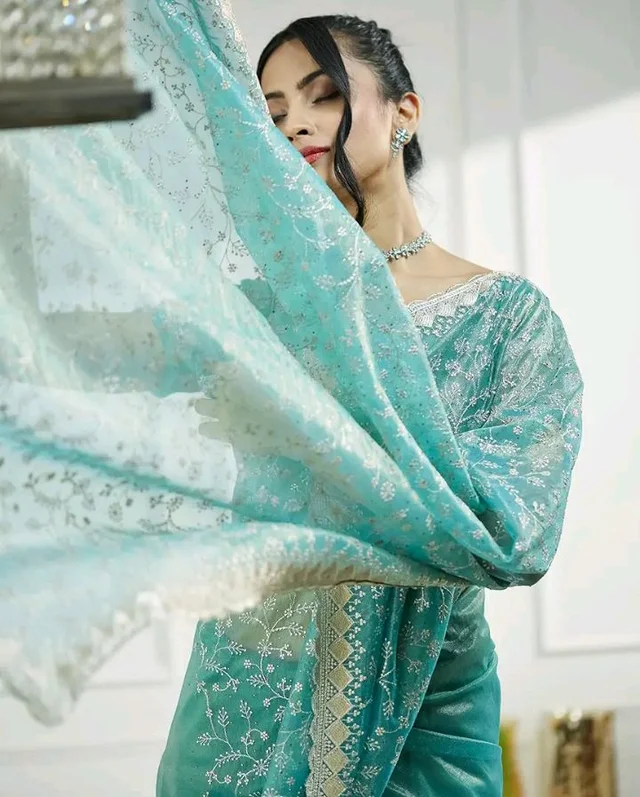 Visit the SIRIL Store
4.6 out of 5 stars 9
SIRIL Women's Shimmer Net Embroidery Stone Work Saree With Unstitched Blouse Piece