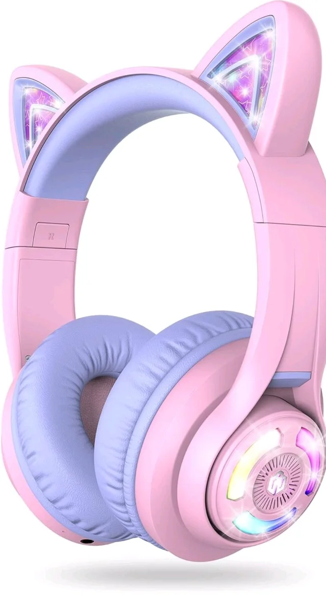 iClever BTH13 Bluetooth Kids Headphones with Mic, Over Ear Headphone Wireless Cat Ear Headphone for Girls Birthday Gift Safe Volume Limited, 45H Playtime, Portable Headset for iPad, Purple