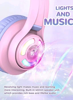 iClever BTH13 Bluetooth Kids Headphones with Mic, Over Ear Headphone Wireless Cat Ear Headphone for Girls Birthday Gift Safe Volume Limited, 45H Playtime, Portable Headset for iPad, Purple