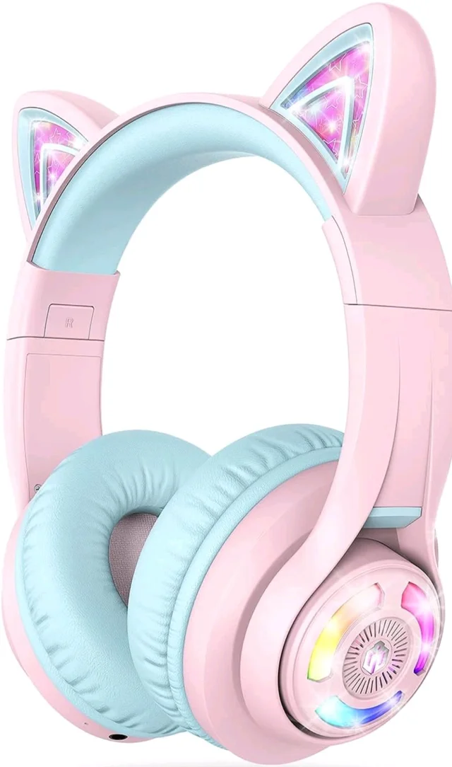 iClever BTH13 Bluetooth Kids Headphones with Mic, Over Ear Headphone Wireless Cat Ear Headphones for Girls Birthday Gift Safe Volume Limited, 45H Playtime Portable Headset for Tablet/PC, Pink