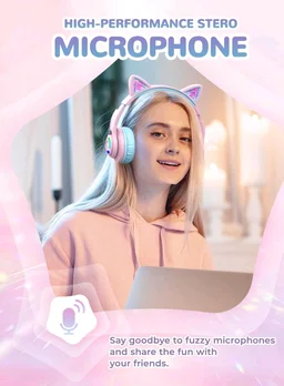 iClever BTH13 Bluetooth Kids Headphones with Mic, Over Ear Headphone Wireless Cat Ear Headphones for Girls Birthday Gift Safe Volume Limited, 45H Playtime Portable Headset for Tablet/PC, Pink
