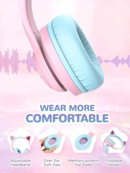 iClever BTH13 Bluetooth Kids Headphones with Mic, Over Ear Headphone Wireless Cat Ear Headphones for Girls Birthday Gift Safe Volume Limited, 45H Playtime Portable Headset for Tablet/PC, Pink