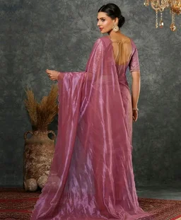 SIRIL Women's Shimmer Net Embroidery And Scalloped Border Saree With Unstitched Half Sleeve Blouse Piece
