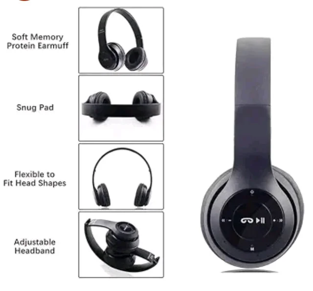 P47 Wireless Gaming Bluetooth Headphones Over Ear Enjoy 6 Hrs Playback (Black)