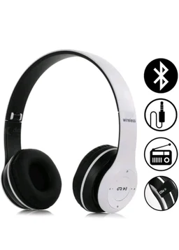 JPGC Wireless Bluetooth Headphones, P47 Over-Ear Headset with Extra Bass, Foldable Design, Soft Memory Protein Earmuff, Bluetooth 5.0, FM Radio, SD Card Support, AUX Input, Black (White)