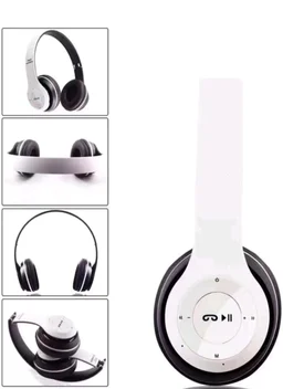 JPGC Wireless Bluetooth Headphones, P47 Over-Ear Headset with Extra Bass, Foldable Design, Soft Memory Protein Earmuff, Bluetooth 5.0, FM Radio, SD Card Support, AUX Input, Black (White)