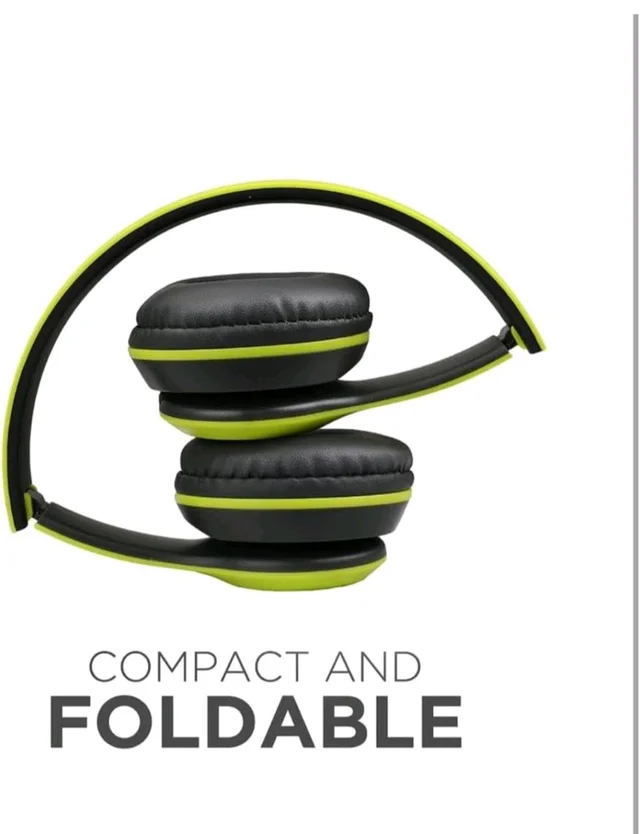 JPGC Wireless Bluetooth Headphones, P47 Over-Ear Headset with Extra Bass, Foldable Design, Soft Memory Protein Earmuff, Bluetooth 5.0, FM Radio, SD Card Support, AUX Input, Black (Green)