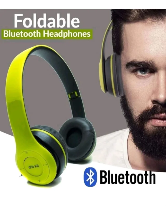 JPGC Wireless Bluetooth Headphones, P47 Over-Ear Headset with Extra Bass, Foldable Design, Soft Memory Protein Earmuff, Bluetooth 5.0, FM Radio, SD Card Support, AUX Input, Black (Green)