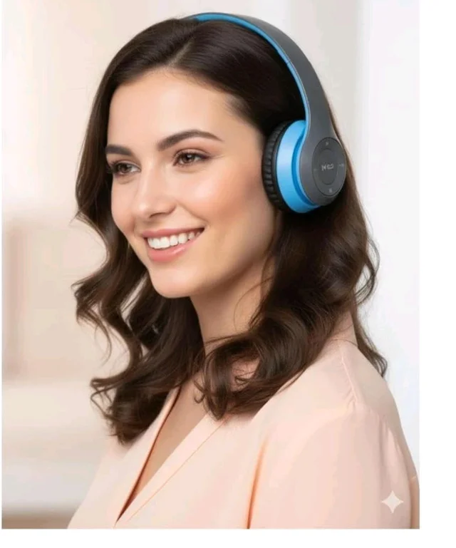 JPGC Wireless Bluetooth Headphones, P47 Over-Ear Headset with Extra Bass, Foldable Design, Soft Memory Protein Earmuff, Bluetooth 5.0, FM Radio, SD Card Support, AUX Input, Black (Blue)