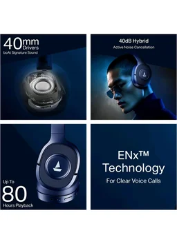 boAt Rockerz Plus 550 ANC, (~40dB) Hybrid ANC, 80Hrs Playback, 40ms Low Latency Beast Mode, 40mm Drivers, BT v5.4, Bluetooth Headphones, Wireless Headphone with Mic (Bold Blue)