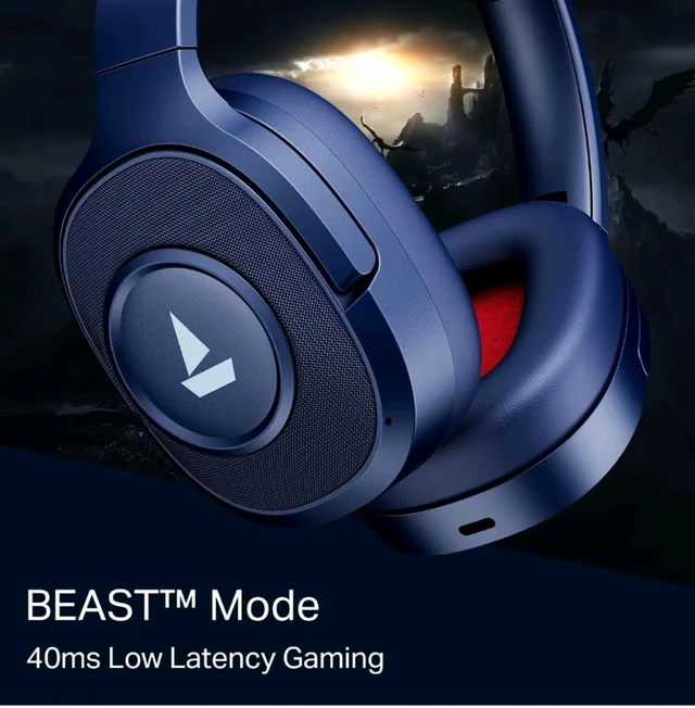 boAt Rockerz Plus 550 ANC, (~40dB) Hybrid ANC, 80Hrs Playback, 40ms Low Latency Beast Mode, 40mm Drivers, BT v5.4, Bluetooth Headphones, Wireless Headphone with Mic (Bold Blue)