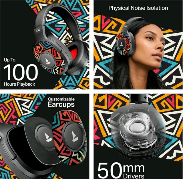 boAt Rockerz Plus 550, Customizable Earcups, 100H Battery, 50mm Drivers, Dual Pair, App Support, Bluetooth Headphones, Wireless Headphone with Mic (Black Psyche)
1K+ bought in past month