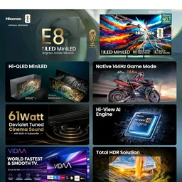 Hisense 55 Inch 55E8S Hi-QLED MiniLED Smart TV | 144Hz Game Mode | Devialet Sound and AI Picture | Dolby Vision IQ | Hands-Free Voice
Amazon's Choice
