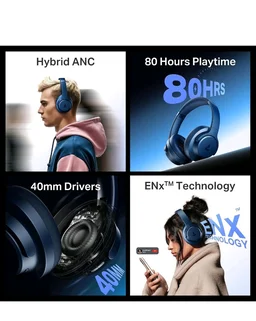 boAt Rockerz 512 ANC,(~40dB) Hybrid ANC, 80H Battery, 40mm Drivers, 40ms Low Latency, ENx Tech, App Support, Bluetooth Headphones, Wireless Headphone with Mic (Bold Blue)