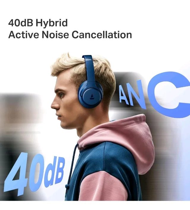 boAt Rockerz 512 ANC,(~40dB) Hybrid ANC, 80H Battery, 40mm Drivers, 40ms Low Latency, ENx Tech, App Support, Bluetooth Headphones, Wireless Headphone with Mic (Bold Blue)