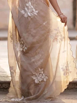 AKHILAM Women's Shimmer Pure Georgette Embroidered Ready To Wear one Minute Saree With Unstitched Blouse Piece