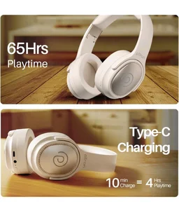 pTron Studio Pro w/ 65Hrs Playtime, Wireless Over Ear Headphones with HD Mic, Dual Device Pairing, TruTalk AI-ENC Calls, Low-Latency Game & Music, 40mm Drivers, BT5.4, Type-C Fast Charging (Cream)
1K+ bought in past month