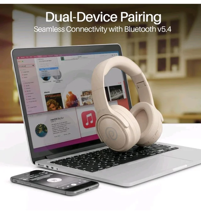 pTron Studio Pro w/ 65Hrs Playtime, Wireless Over Ear Headphones with HD Mic, Dual Device Pairing, TruTalk AI-ENC Calls, Low-Latency Game & Music, 40mm Drivers, BT5.4, Type-C Fast Charging (Cream)
1K+ bought in past month