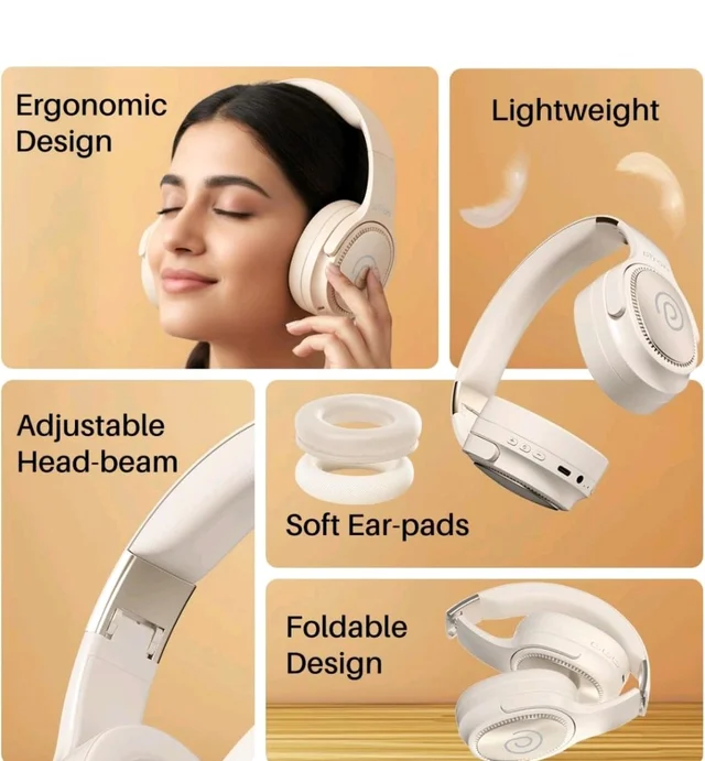 pTron Studio Pro w/ 65Hrs Playtime, Wireless Over Ear Headphones with HD Mic, Dual Device Pairing, TruTalk AI-ENC Calls, Low-Latency Game & Music, 40mm Drivers, BT5.4, Type-C Fast Charging (Cream)
1K+ bought in past month
