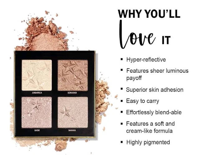 Daily Life Forever52 4 Color Palette Smooth Shine Highlighter Waterproof Long-Lasting Easy-To-Blend Shimmery Powder for Perfect Face Makeup (Desert Glow) DGH002 DGH002