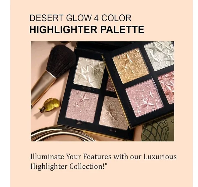 Daily Life Forever52 4 Color Palette Smooth Shine Highlighter Waterproof Long-Lasting Easy-To-Blend Shimmery Powder for Perfect Face Makeup (Desert Glow) DGH002 DGH002