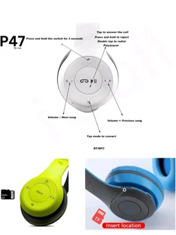 P47 Bluetooth Over Ear Headphones Wireless with Mic (Multicolor)