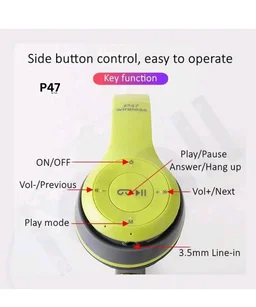 P47 Bluetooth Over Ear Headphones Wireless with Mic (Multicolor)