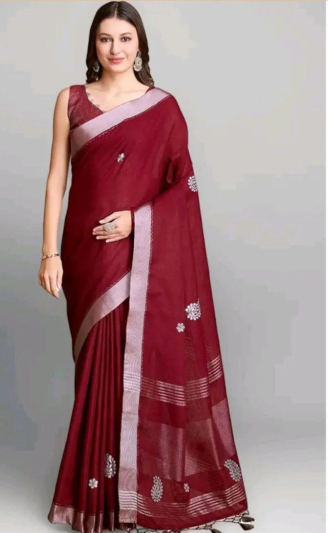 Rekha Maniyar Women's Linen Hand Gota Woven Saree With Unstitched Blouse Piece (JAYSHREE_VOL2_PARENT)